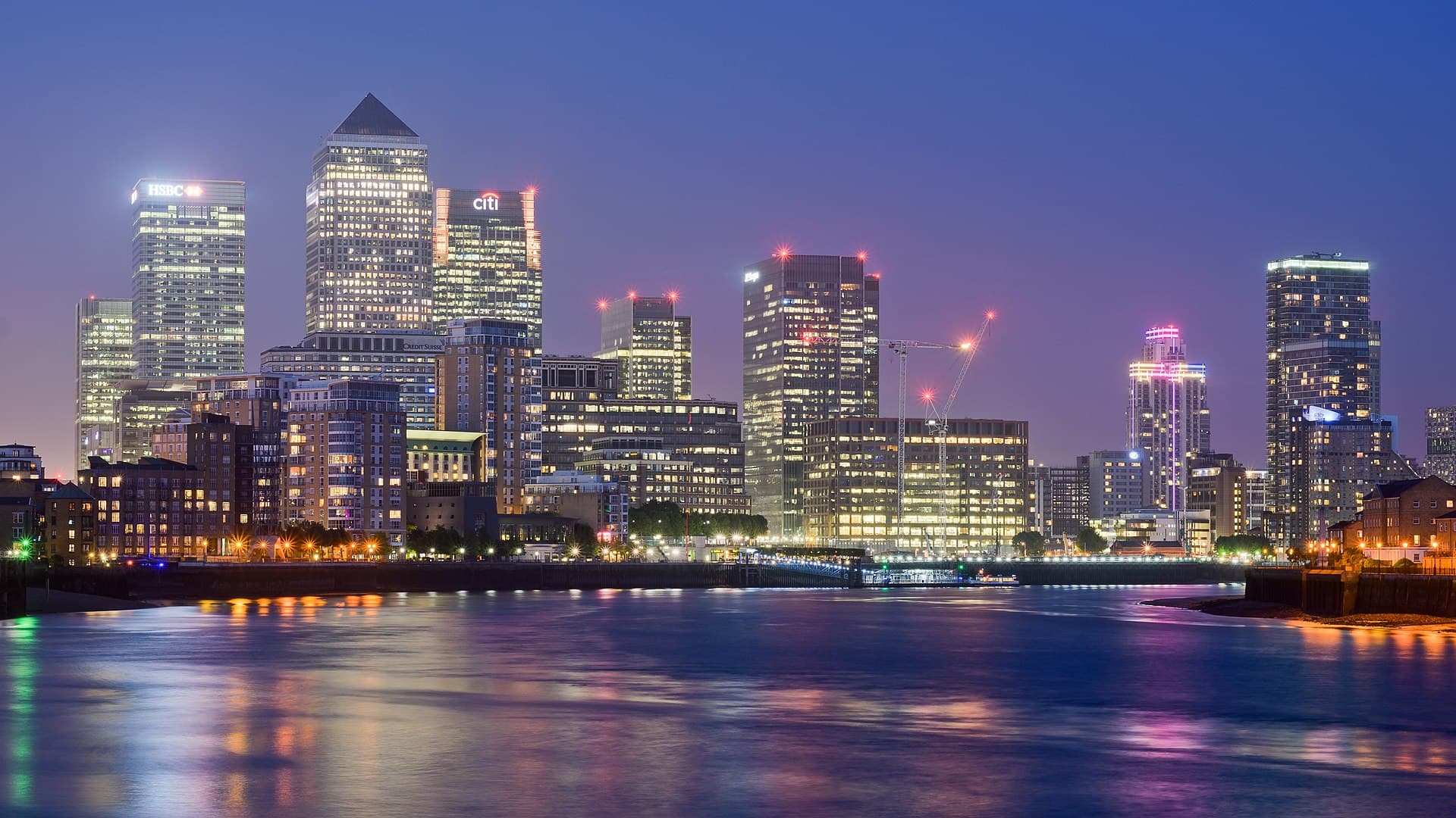 Canary Wharf towers from Limehouse — London’s institutional finance district